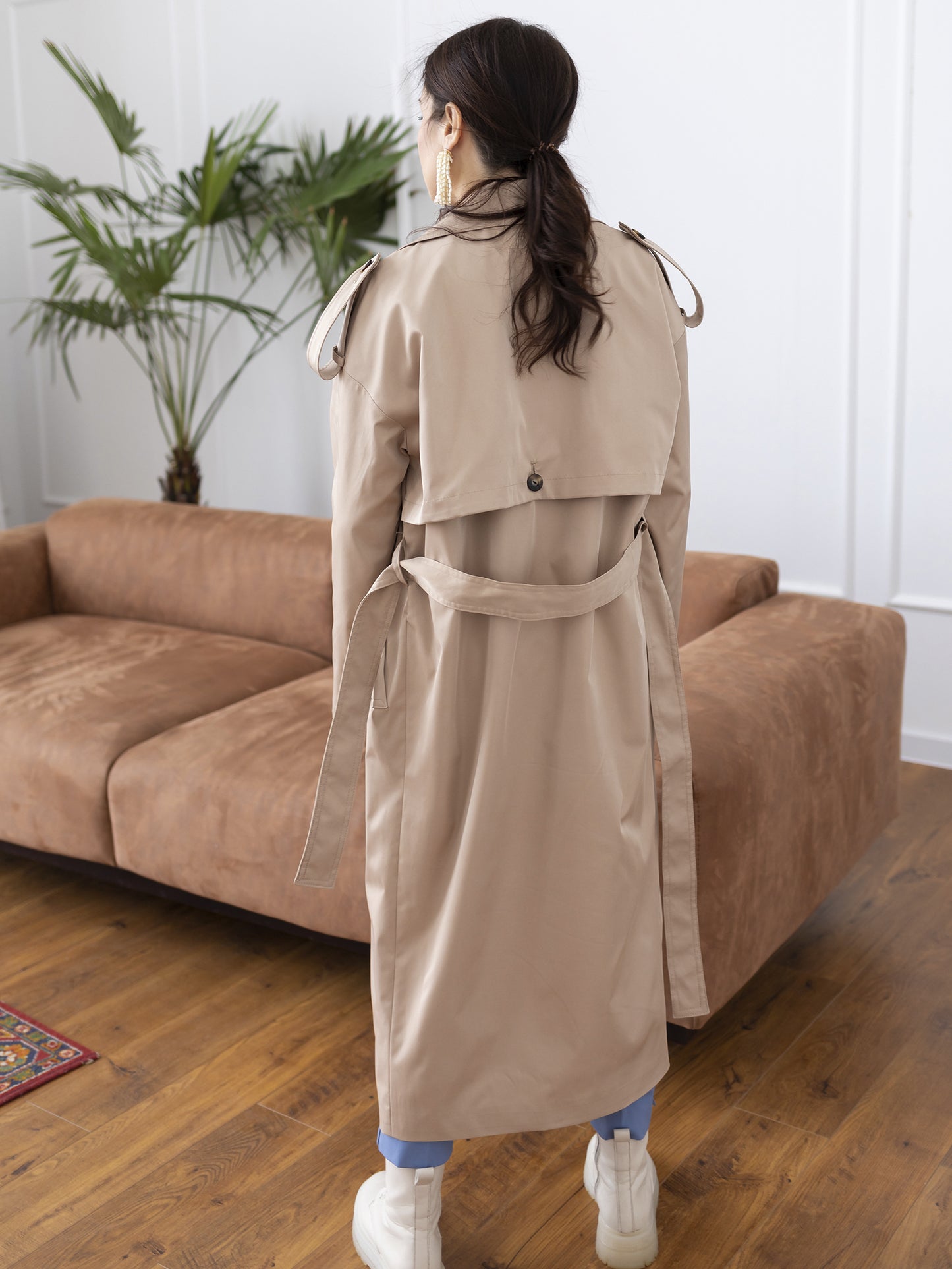 Zweireihiger wasserabweisender Trenchcoat, Beige