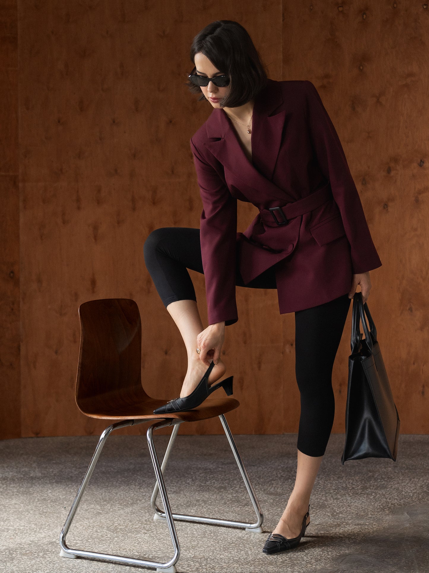 Anzugjacke mit Gürtel, Burgund