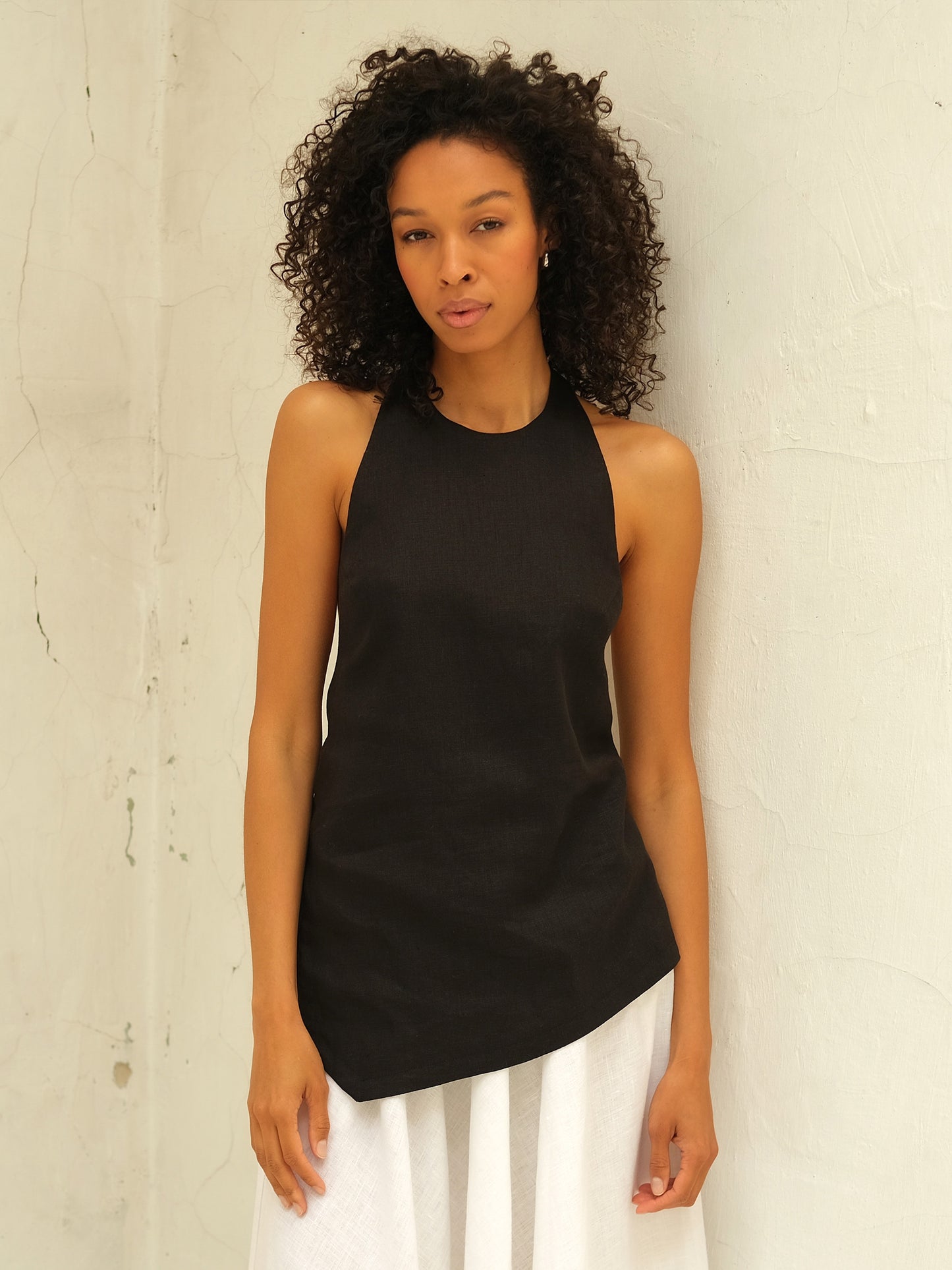 Linen Backless Top, Black