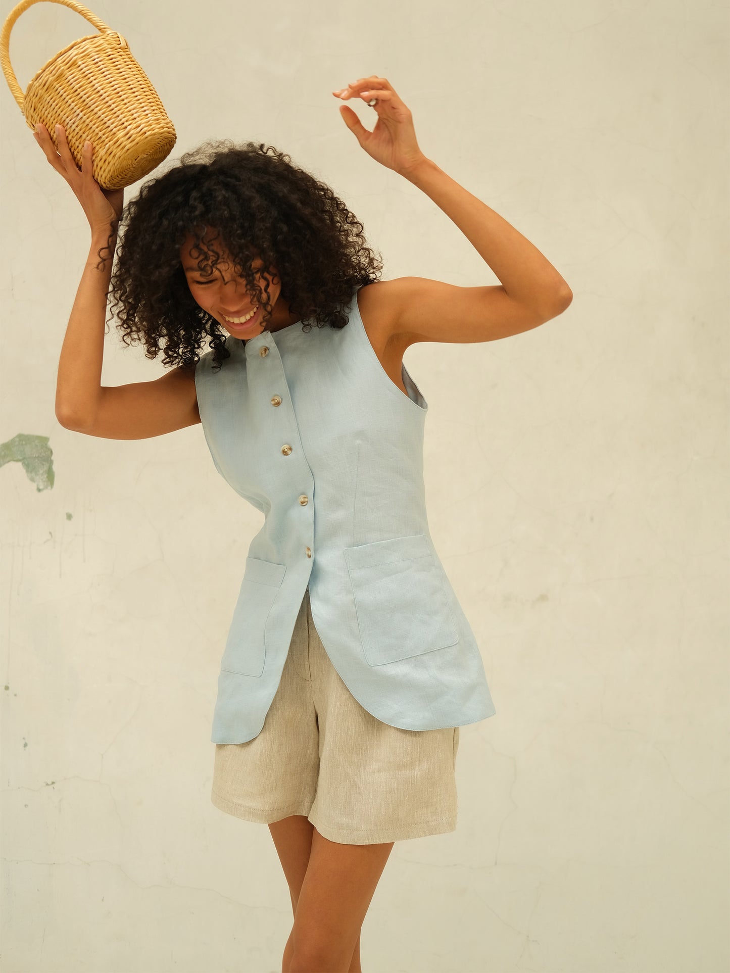 Leinen-Weste, Hellblau