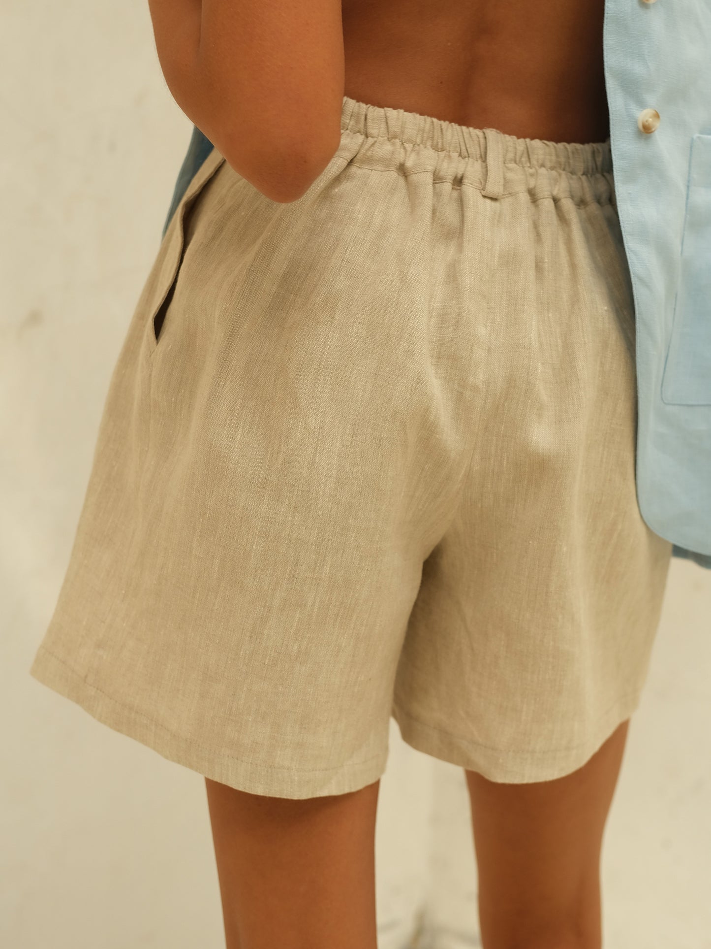 Linen Bermuda Shorts, Natural Beige