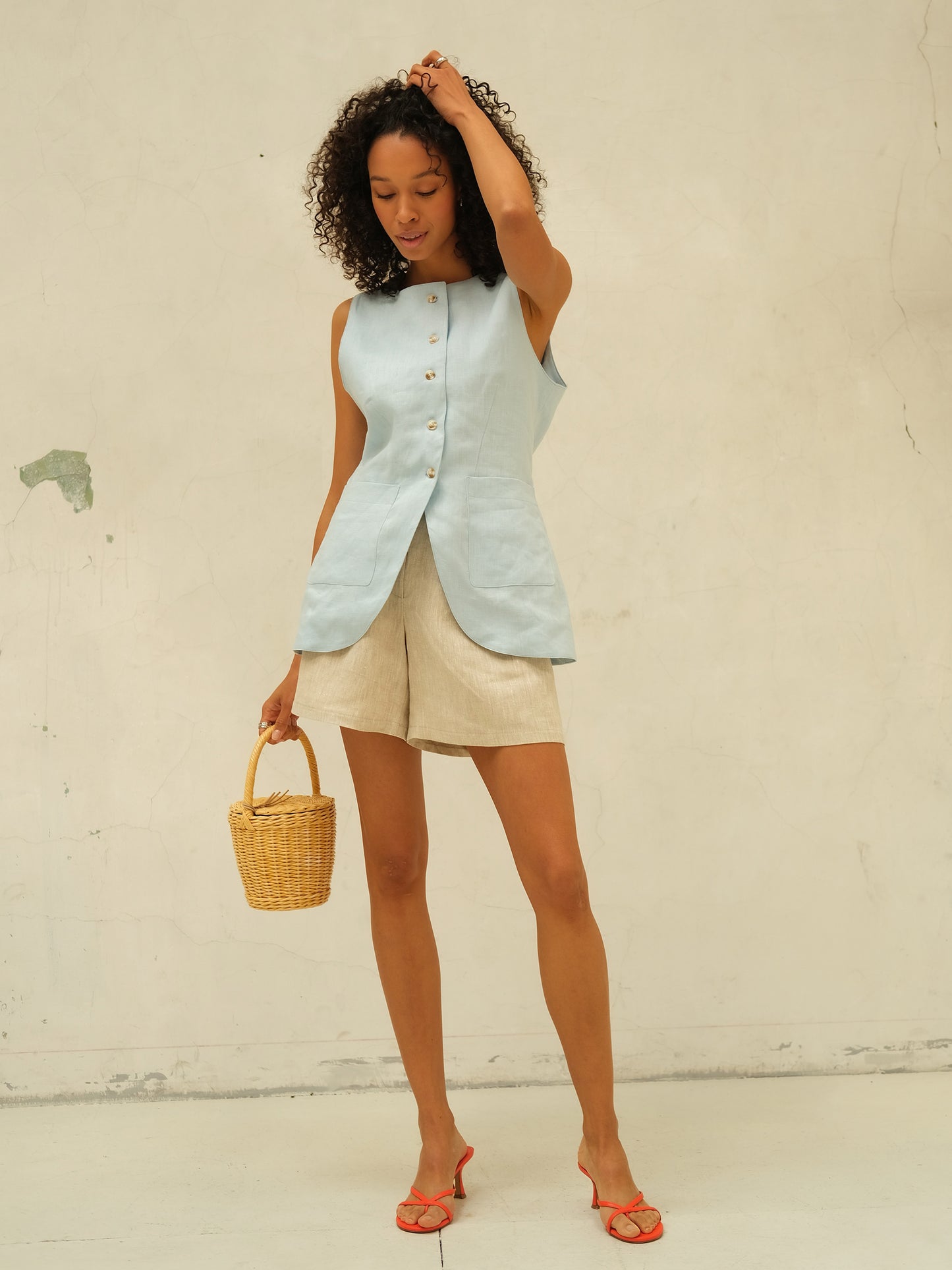 Linen Bermuda Shorts, Natural Beige