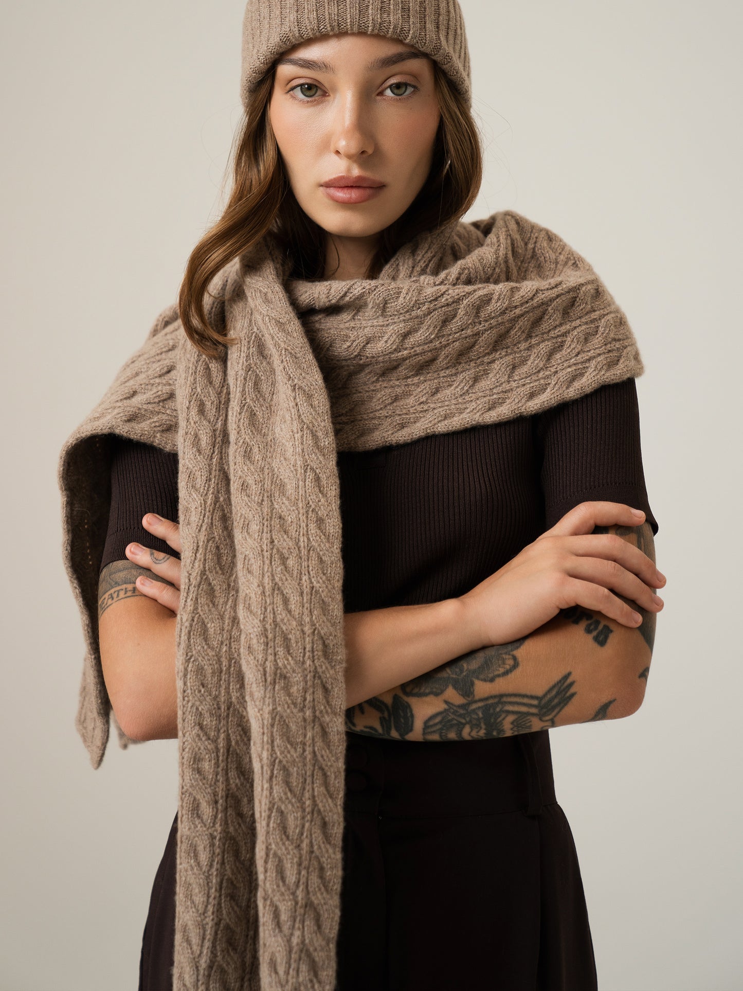 Lambswool Scarf Shawl, Beige