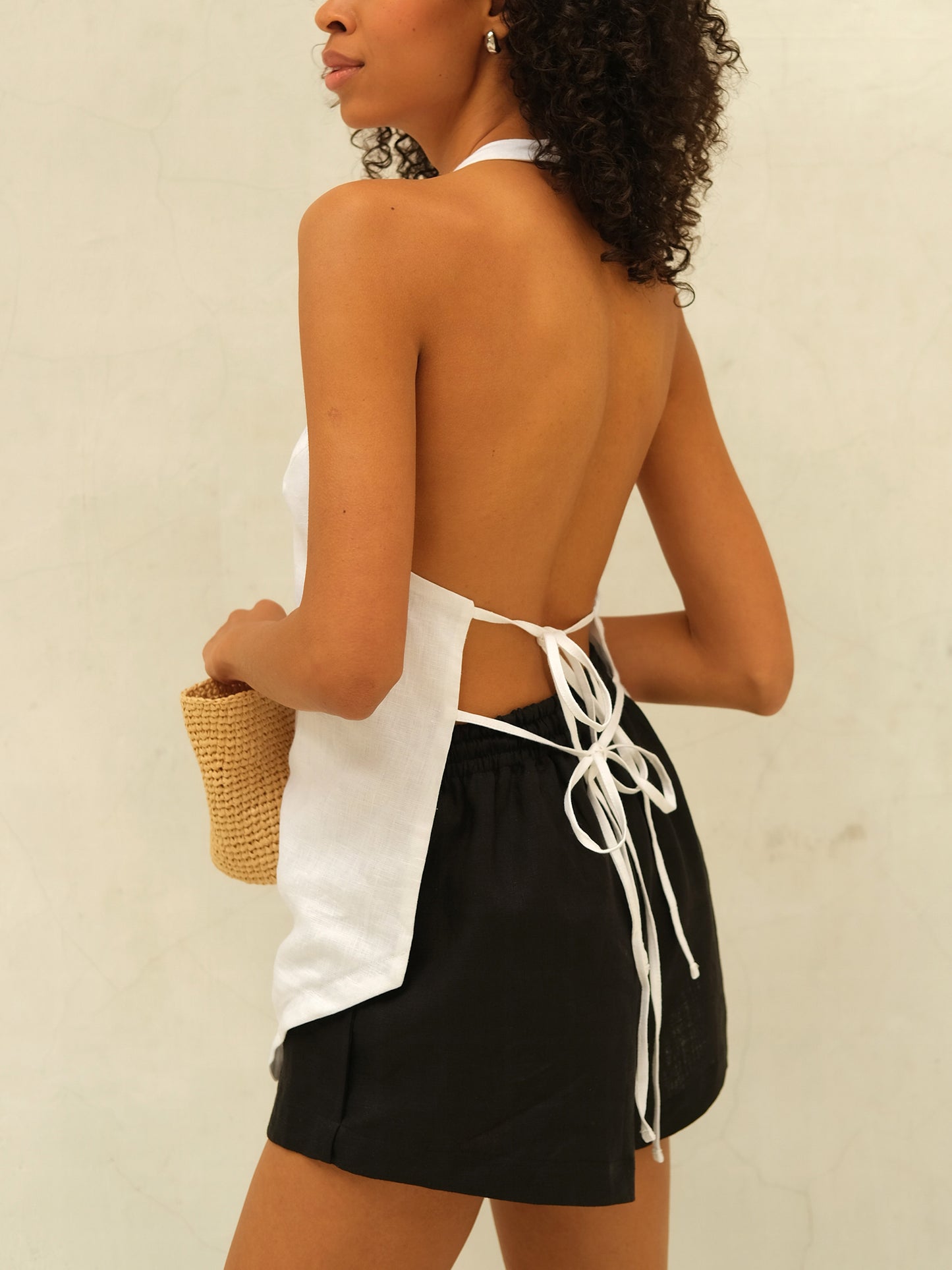 Linen Backless Top, White