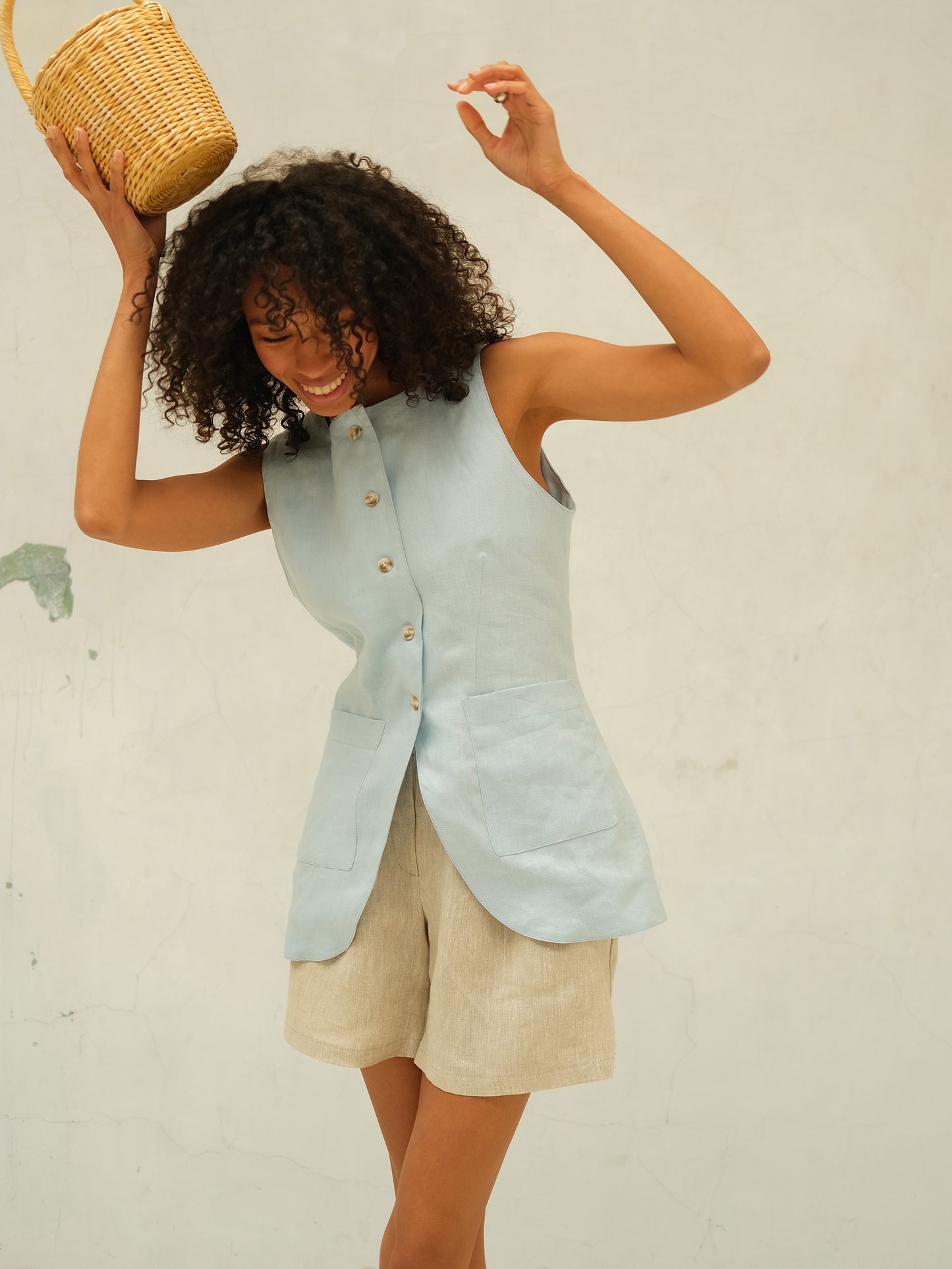 Leinen-Bermudashorts, Naturbeige