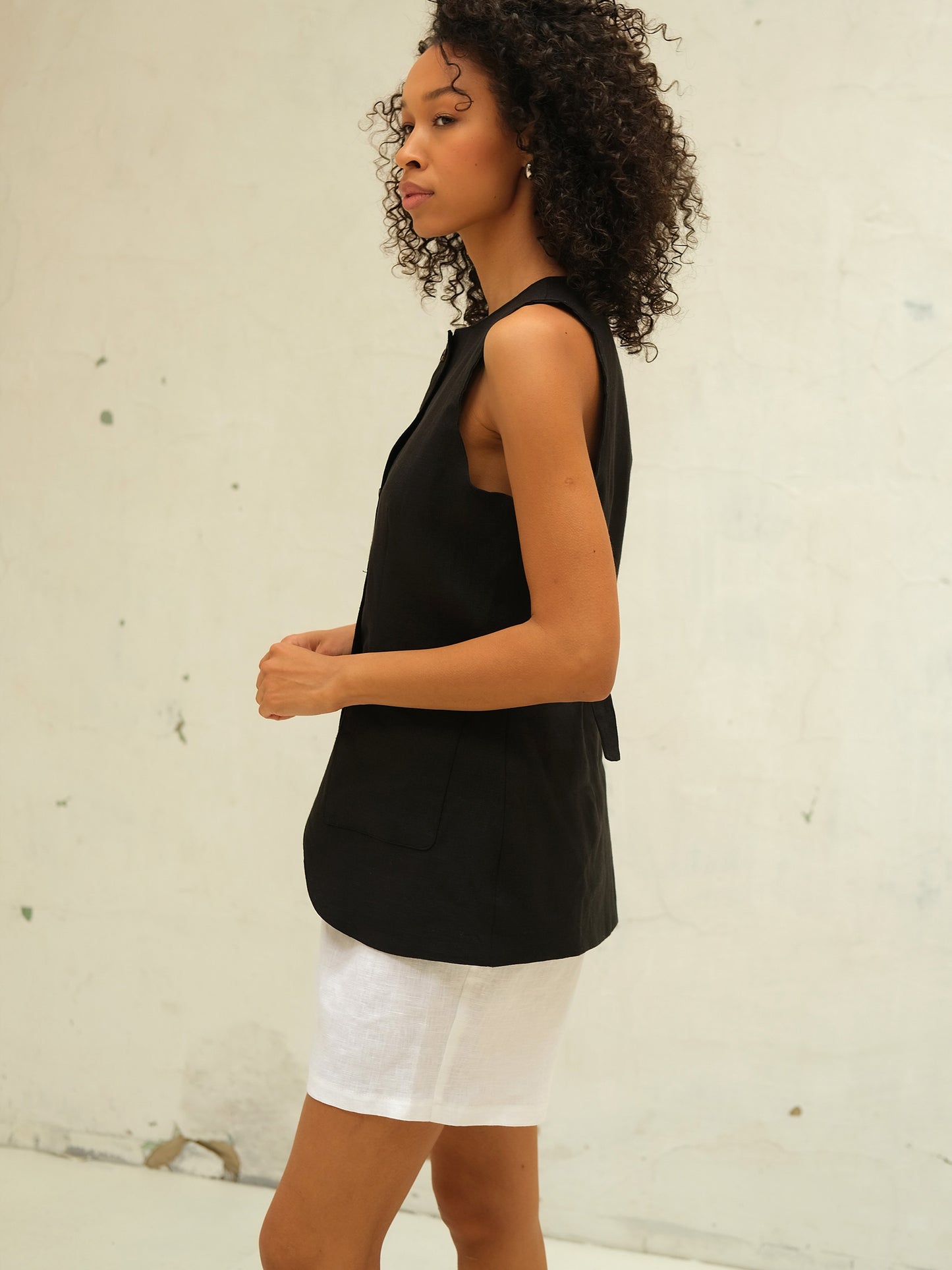 Leinen-Bermudashorts, Weiß