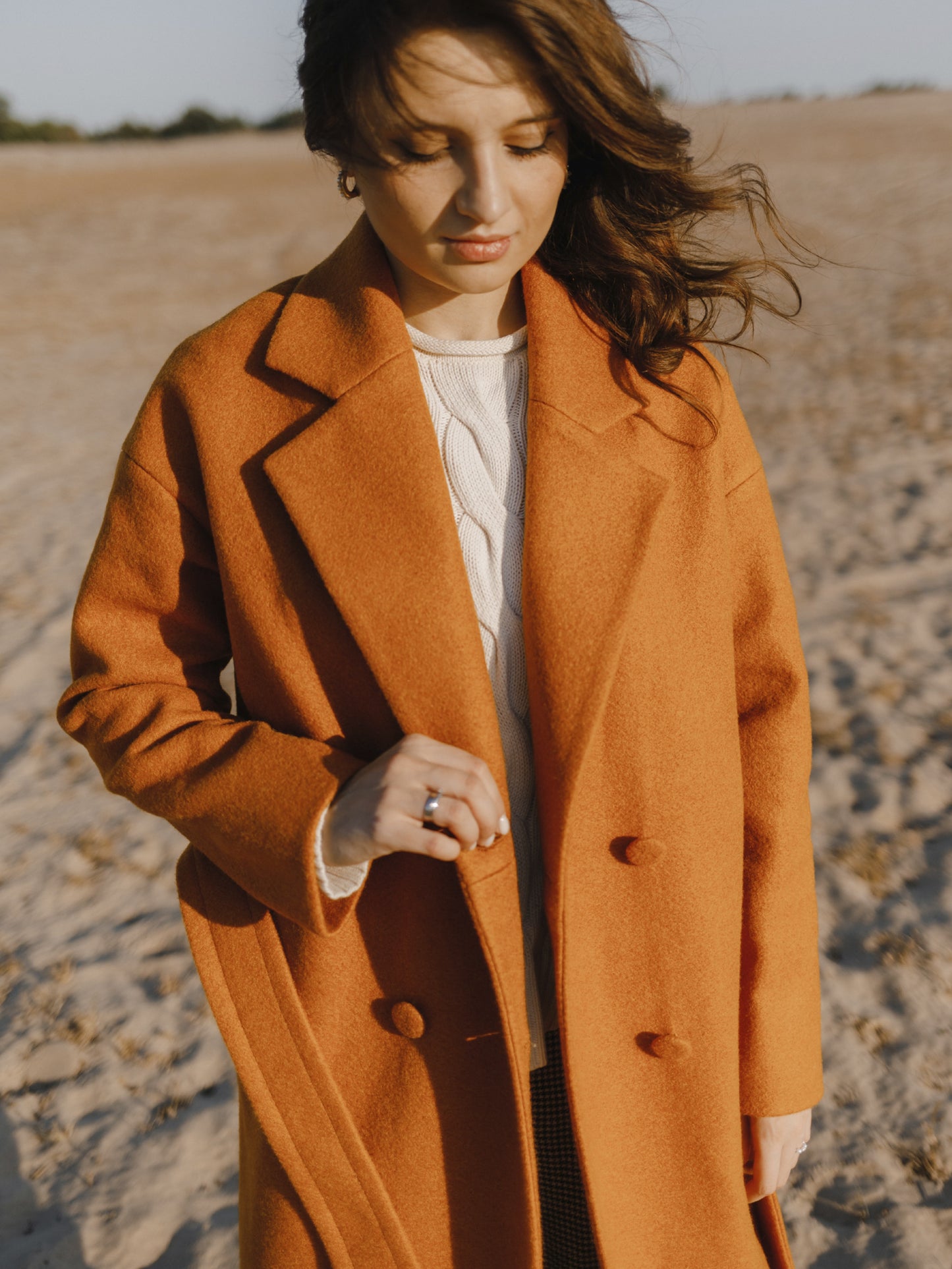 Rusty Red Double-Breasted Wool Coat with Belt