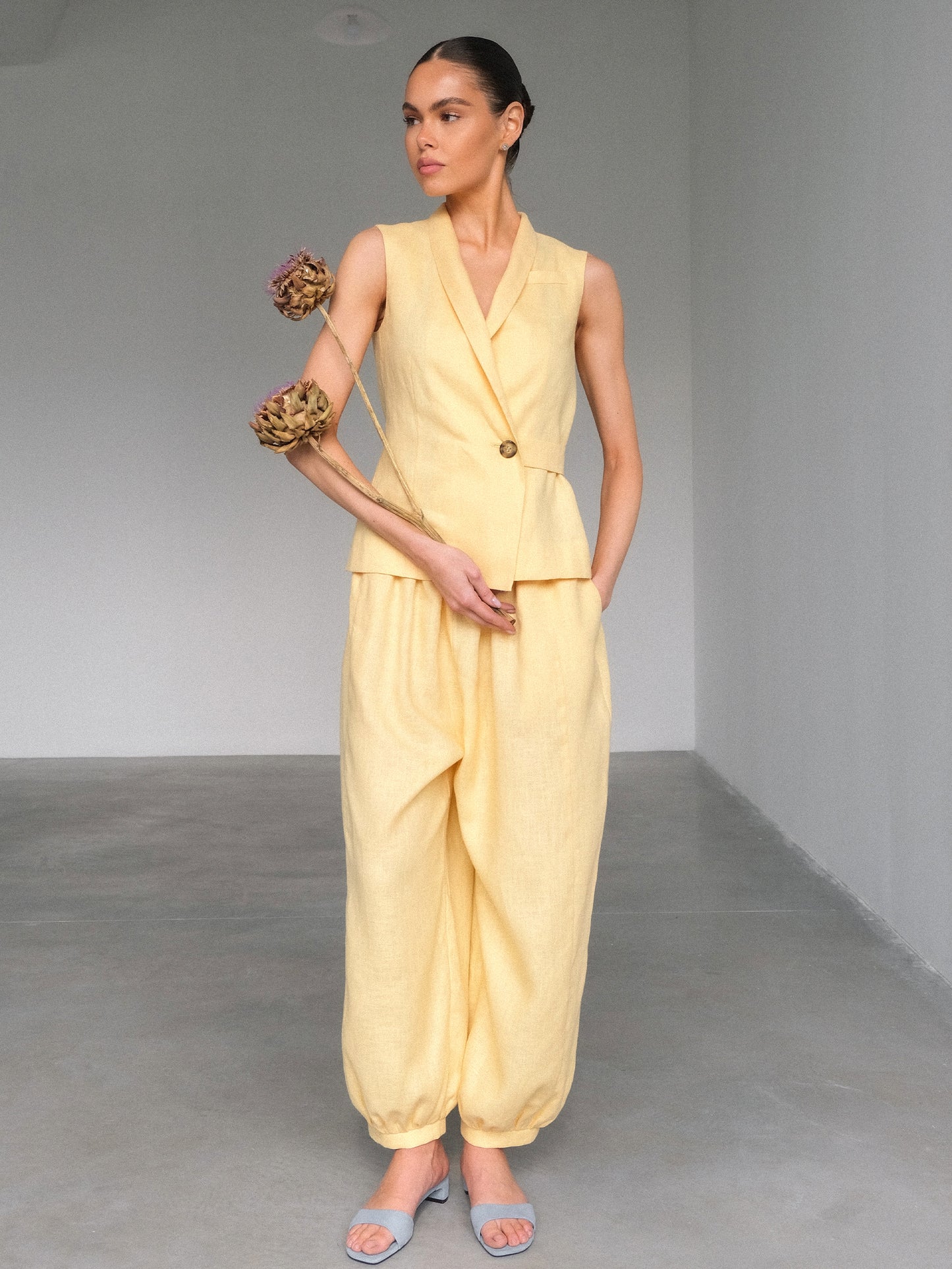Linen Balloon Pants, Yellow