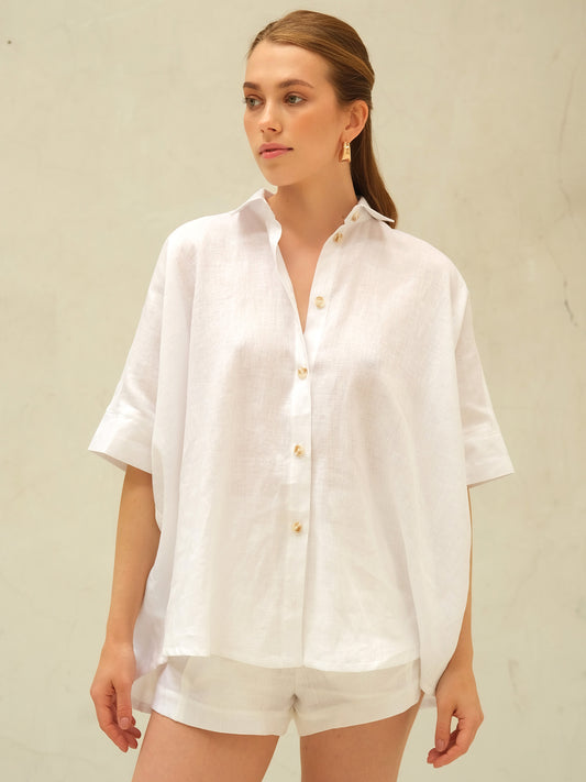 Leinen Oversize Hemd, Weiß