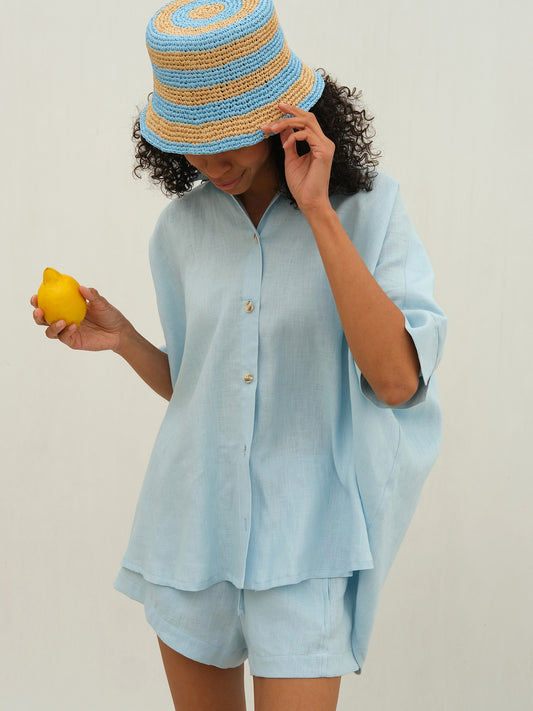 Leinen Oversize Hemd, Hellblau