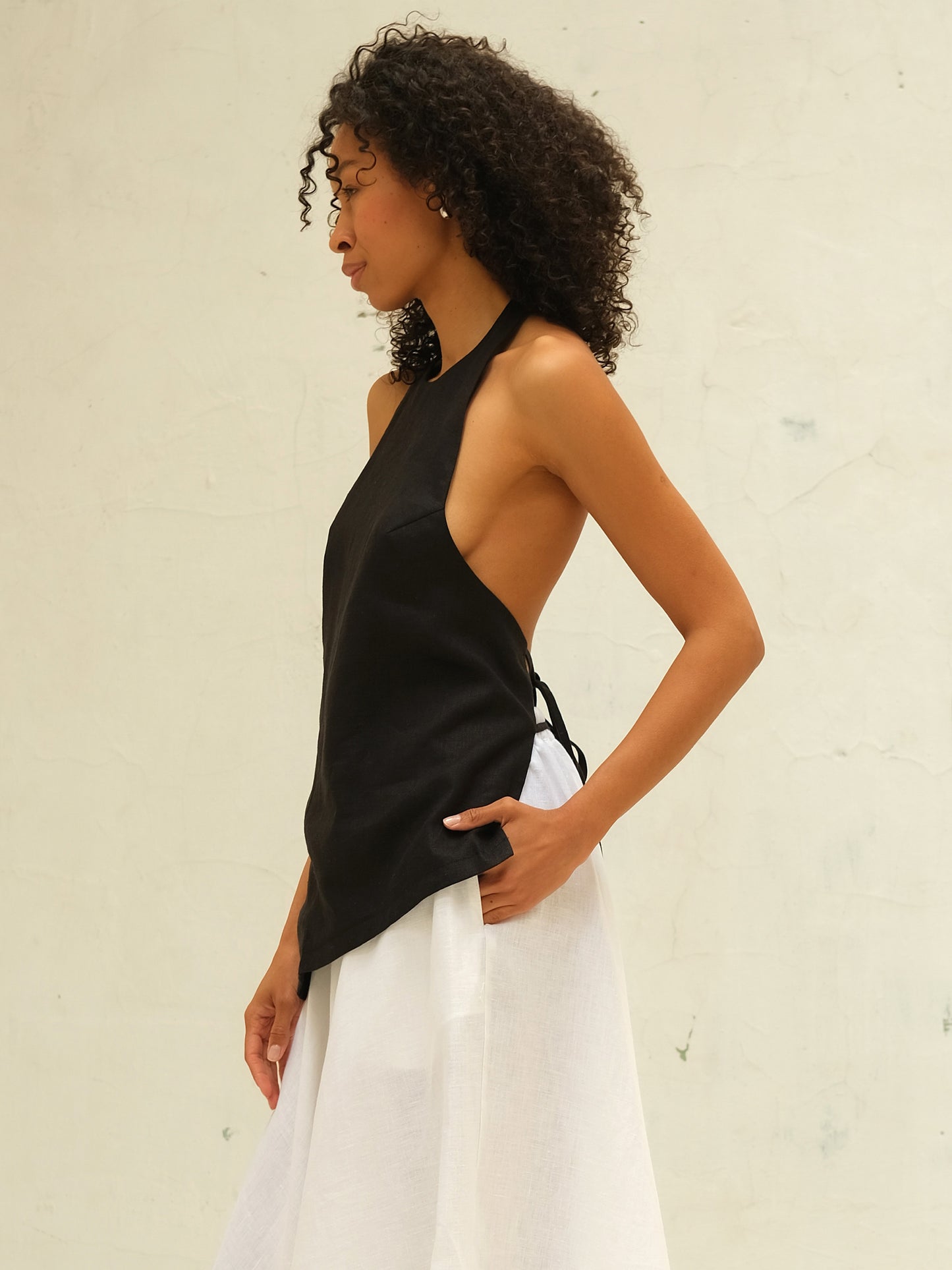 Linen Backless Top, Black
