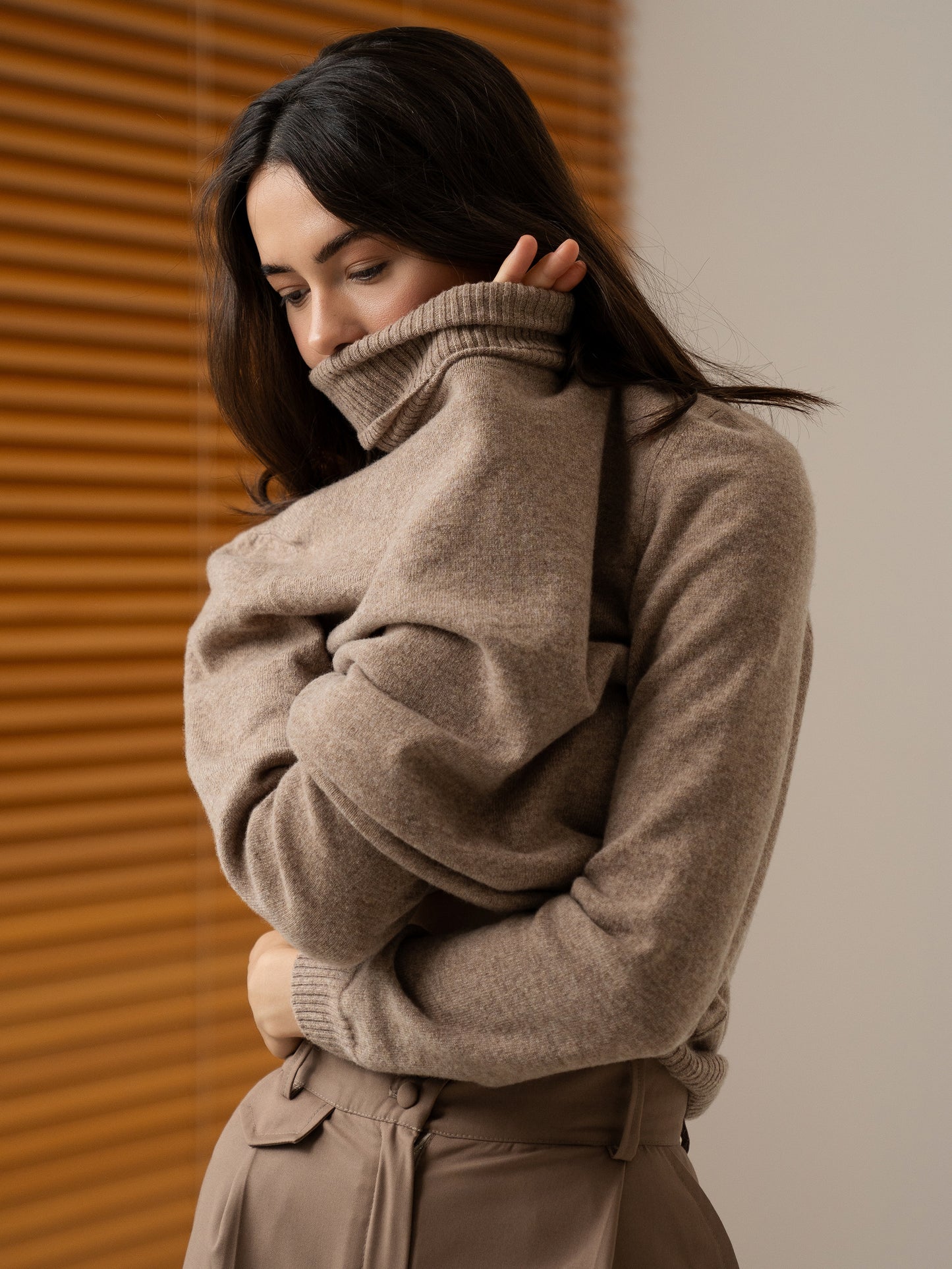 Merino Wool & Cashmere Turtleneck, Beige