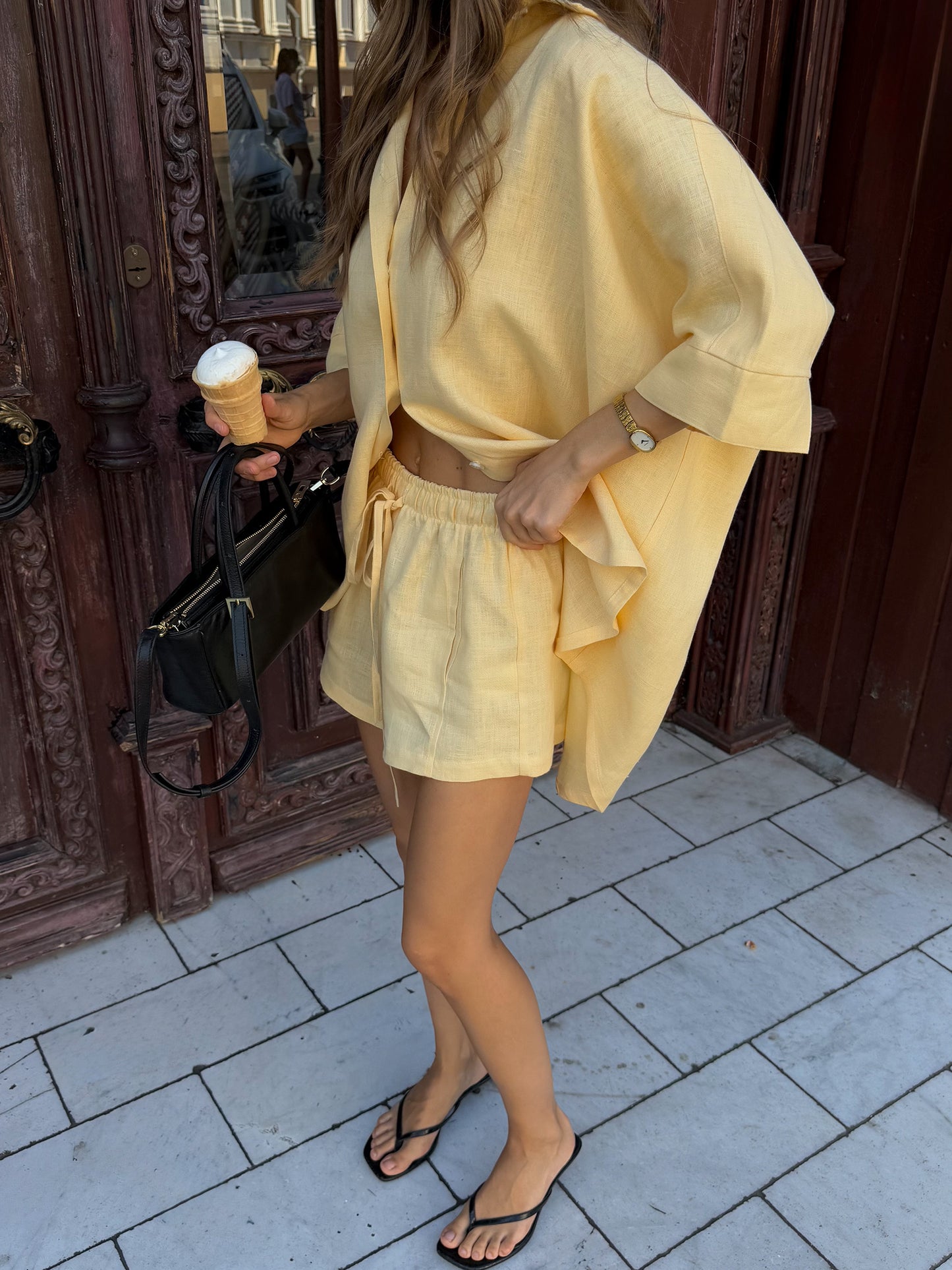 Linen Oversized Shirt, Yellow