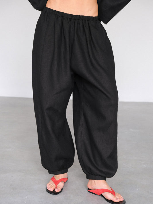 Linen Balloon Pants, Black
