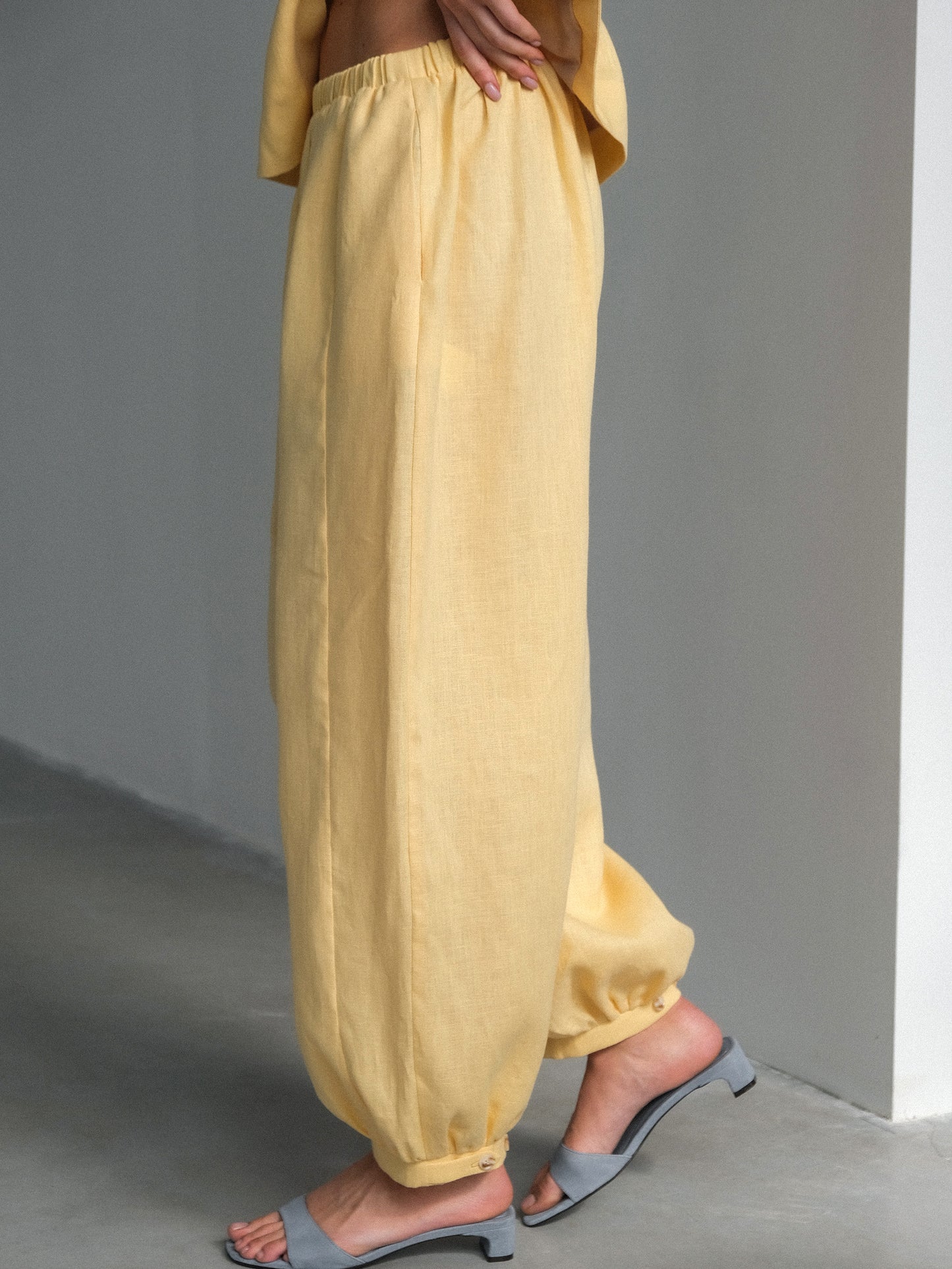 Linen Balloon Pants, Yellow