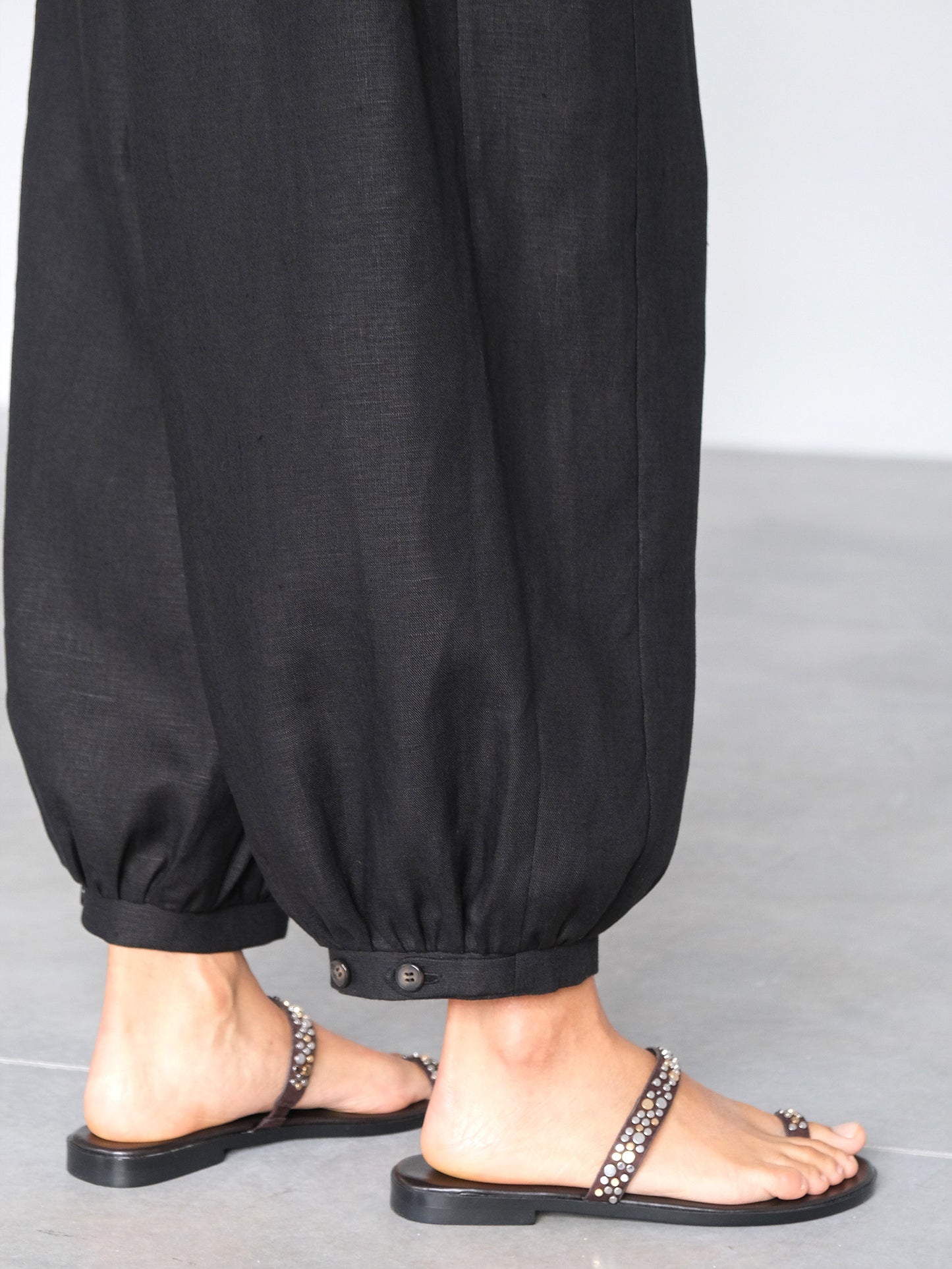 Linen Balloon Pants, Black