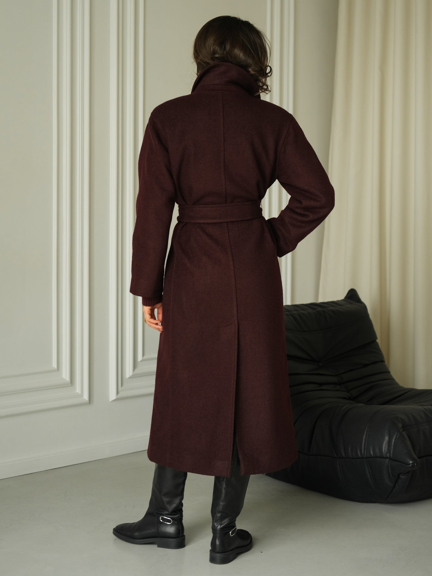 Burgundy Long Coat with Buttons