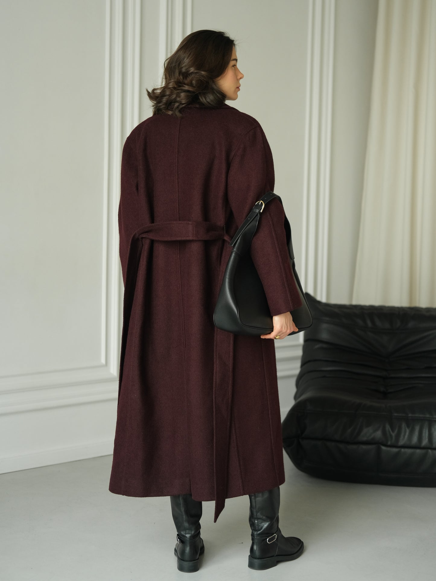 Burgundy Long Coat with Buttons