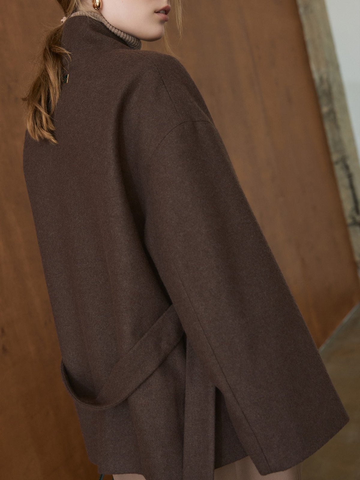 CHÉLIE chocolate brown wool kimono coat with belt