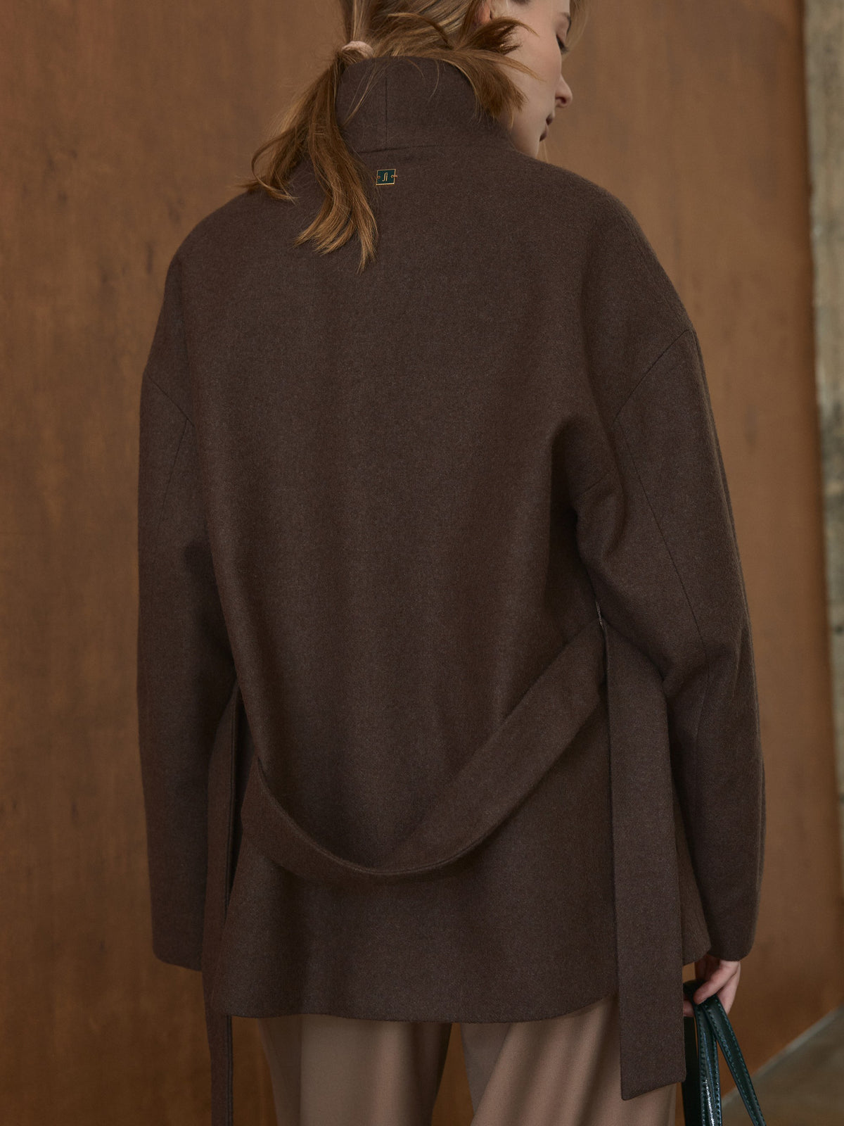 CHÉLIE chocolate brown wool kimono coat with belt
