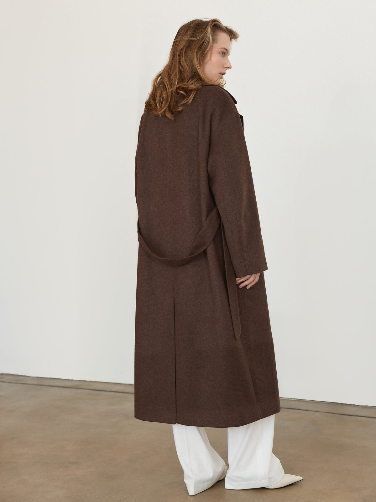 CHÉLIE chocolate brown oversized wool wrap coat