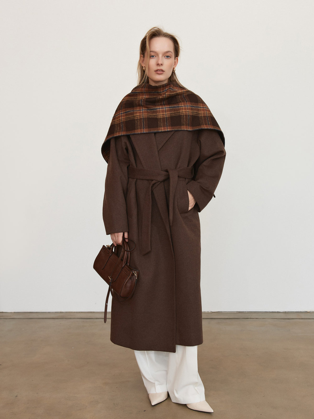 CHÉLIE chocolate brown oversized wool wrap coat