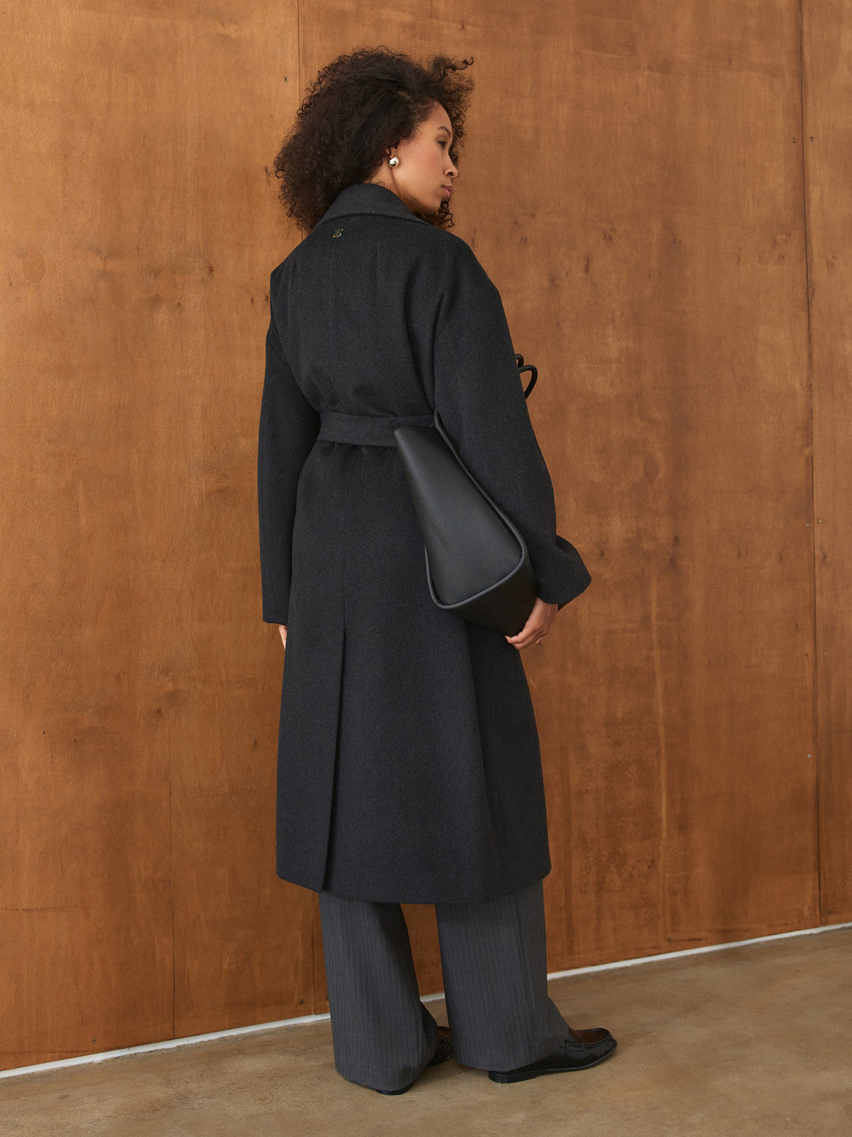 CHÉLIE graphite grey oversized wool wrap coat