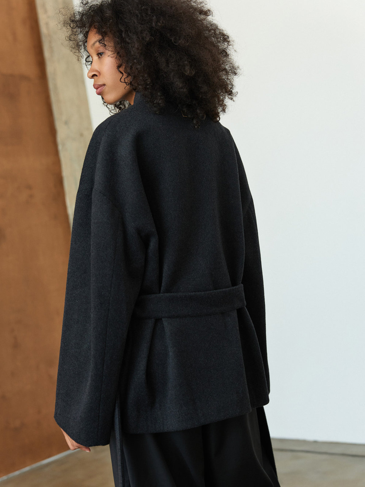 CHÉLIE grey wool kimono coat with belt