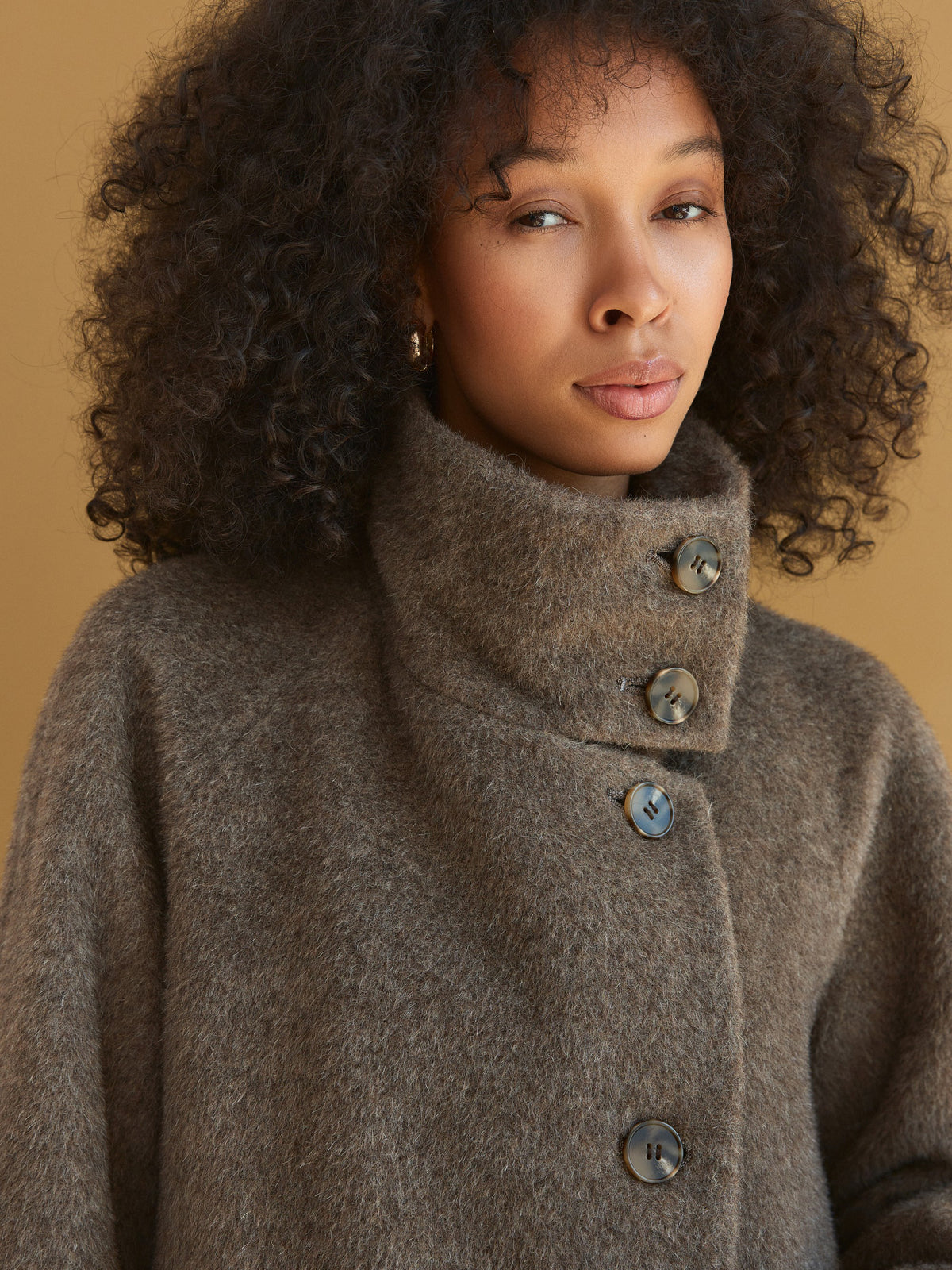 CHÉLIE mocha mohair-wool coat with high collar