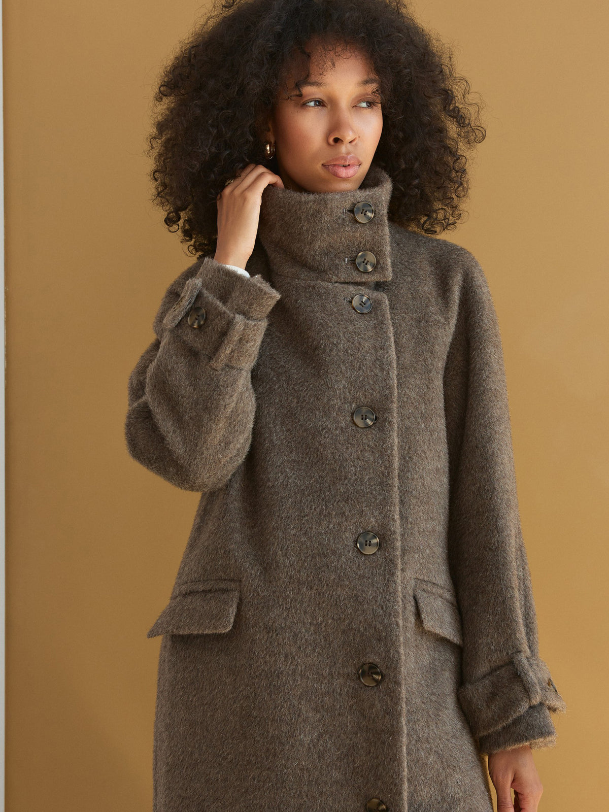 CHÉLIE mocha mohair-wool coat with high collar
