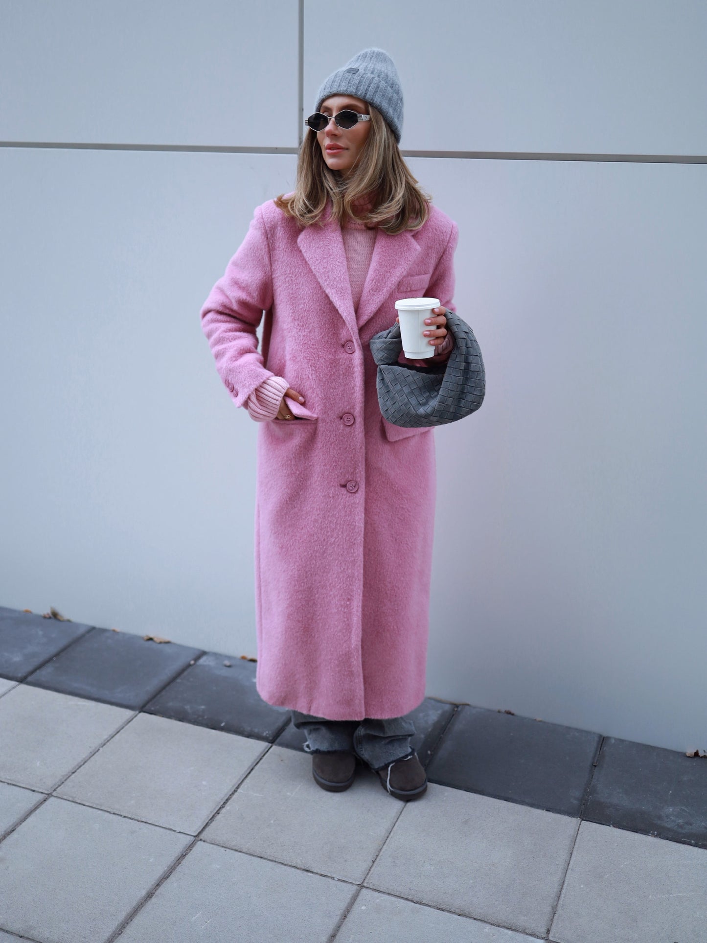 Pink Wool Coat with Masculine Shoulders 2