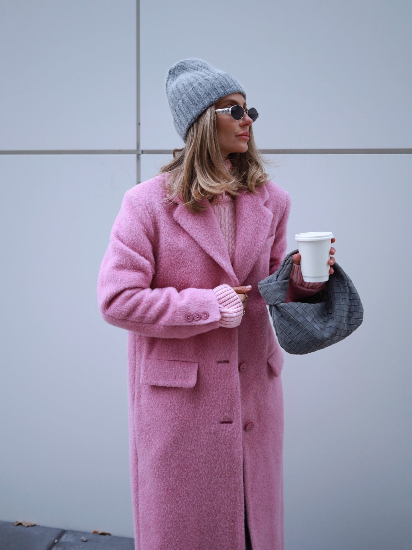 Pink Wool Coat with Masculine Shoulders 6