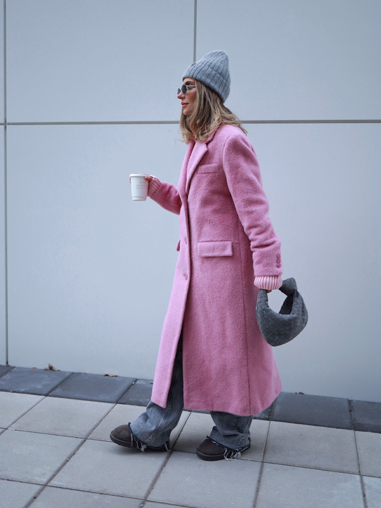 Pink Wool Coat with Masculine Shoulders 7