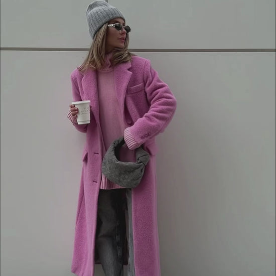 Pink Wool Coat with Masculine Shoulders 9